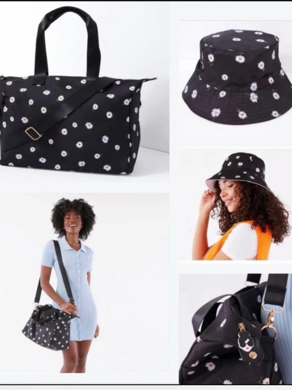 Black Daisy Print Weekender Tote Bag - Stylish Everyday Carry